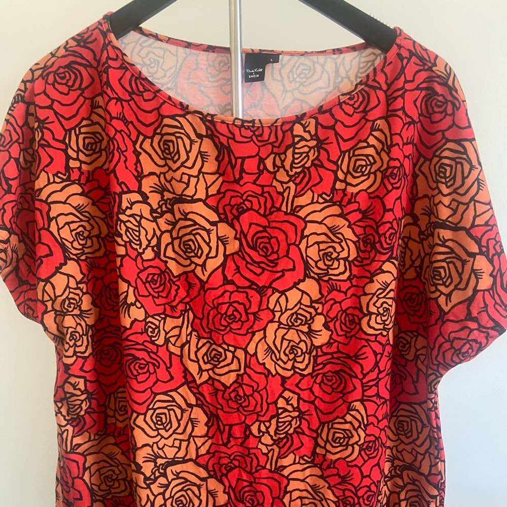 SHEIN Red and Orange Floral Blouse